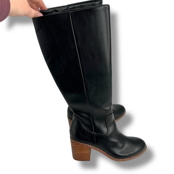 NEW Dolce Vita Ullah Tall Black Boots Size 9 Faux Leather Block Heel Round Toe - Picture 6 of 10